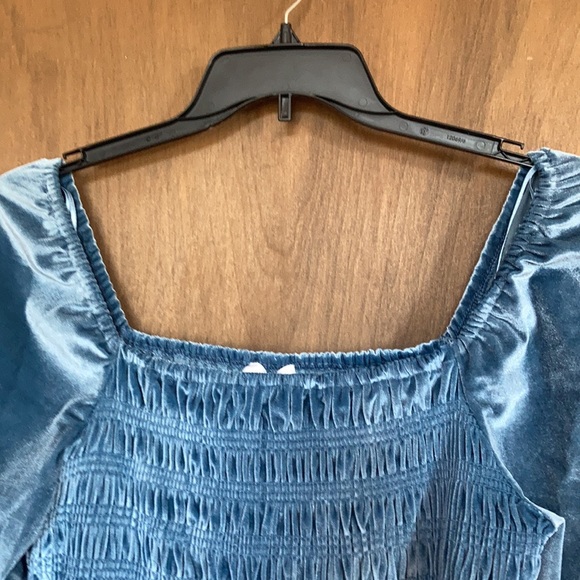 Offer $20 LC Lauren Conrad smocked flounce hem velvet dress duller blue size L - Picture 13 of 17